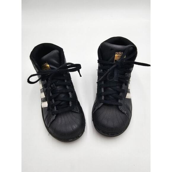 Adidas Boy's Size 1 Black Pro Model 3 Strip Hightop Tennis Shoes - Picture 2 of 9
